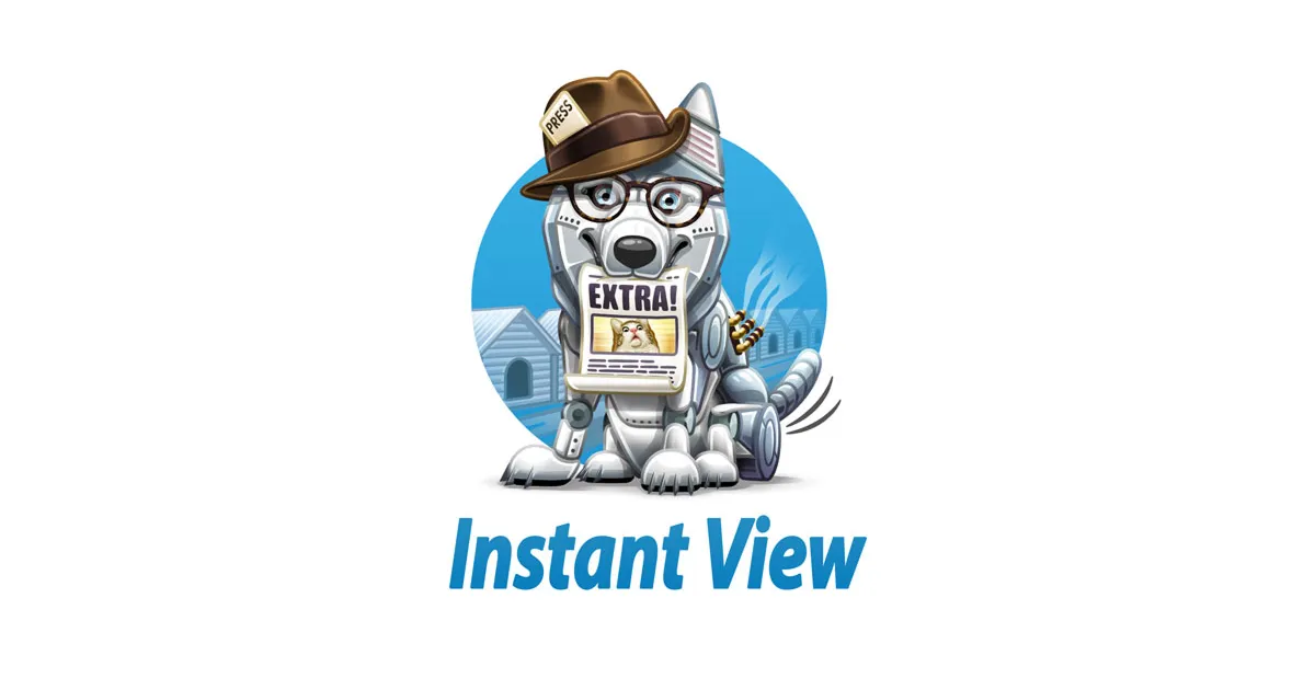 Логотип Telegram Instant View: робот-хаски в шляпе с газетой EXTRA